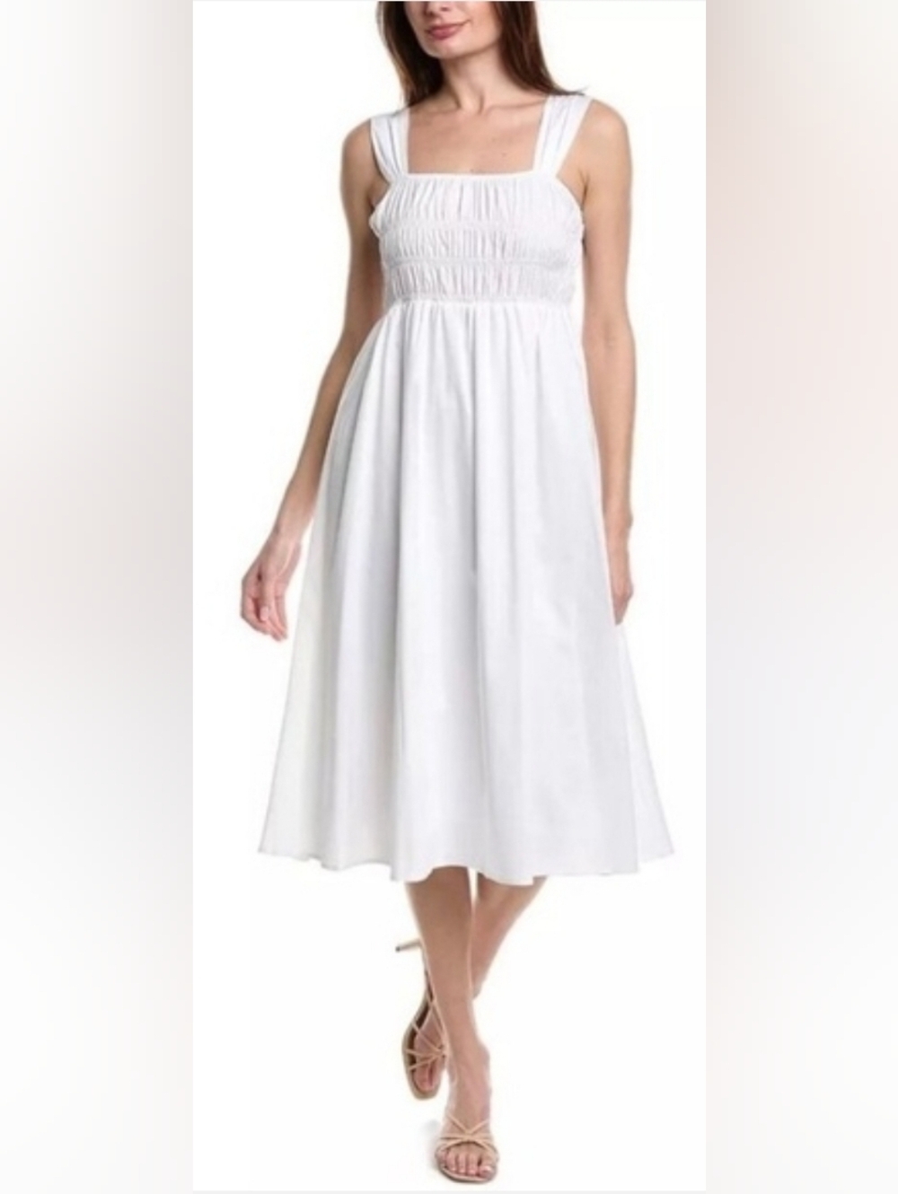 NWT Nanette Lepore Smocked Midi Dress Size 2 White Cottagecore Romantic Garden